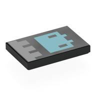 Tile 2 × 3 with Pixelated Banner, Silver Decorations, Metal Blue Creature print Schwarz