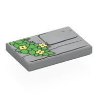 Tile 2 × 3 with Stone Wall, Bright Green Leaves, Bright Light Yellow Flowers print Light Bluish Gray