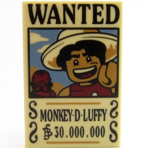 Tile 2 × 3 with 'WANTED', 'MONKEY-D-LUFFY', '30.000.00' print Tan