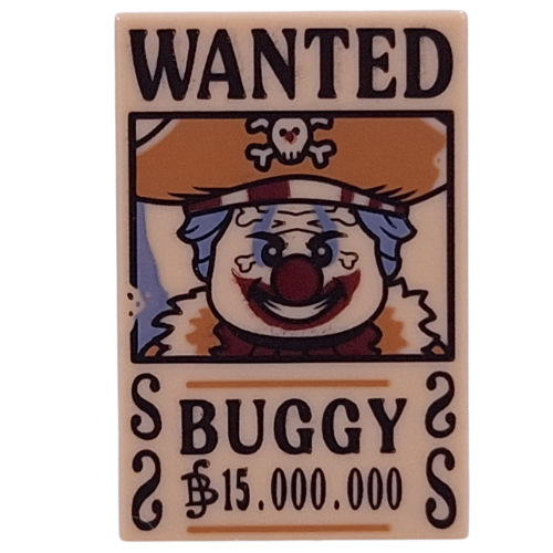 Tile 2 × 3 with 'WANTED', BUGGY', '15.000.00' print Beige