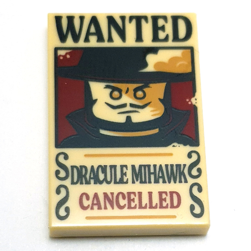 Tile 2 × 3 with 'WANTED', DRACULE MIHAWK', 'CANCELLED' print Tan