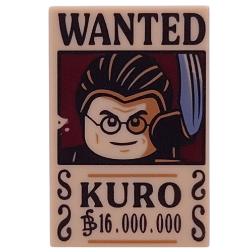 Tile 2 × 3 with 'WANTED', KURO', '16.000.000' print Tan