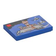 Tile 2 × 3 with LEGO Set Box print Blue