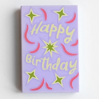 Tile 2 × 3 with Yellowish Green 'Happy Birthday' Text, Dark Pink and Lime Decorations Print Lavendel