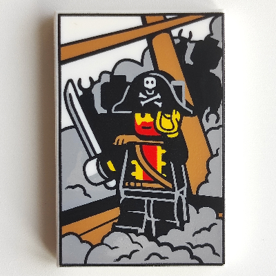Tile 2 × 3 with Pirate Captain Redbeard Minifig Print White