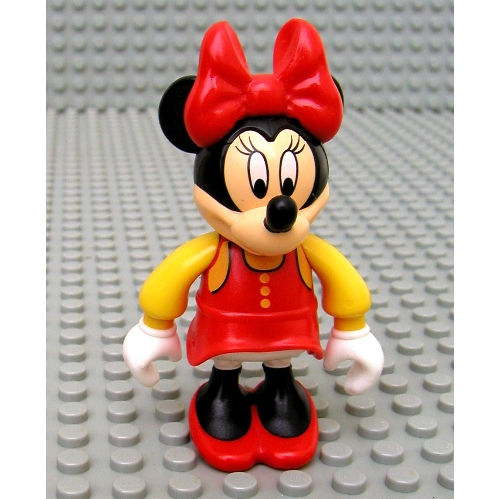 Minnie-Mouse-Figur mit rotem Kleid, gelben Ärmeln und roten Schuhen in Rot