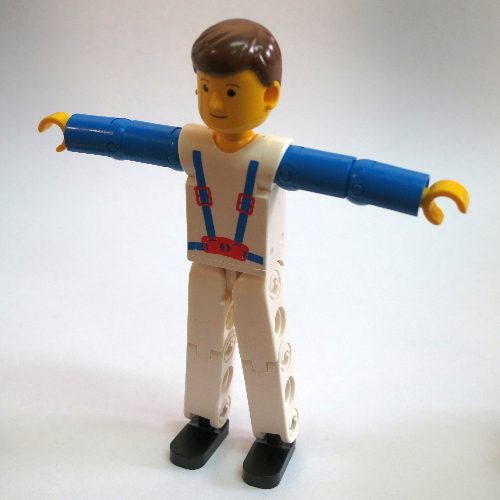 Technic Figure White Legs, White Top with Blue Braces Print, Blue Arms [No Color/Any Color]