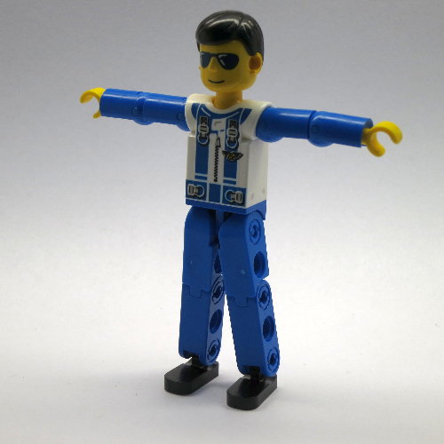 Technic Figure Blue Legs, White Top with Zip & Shoulder Harness Print, Blue Arms [No Color/Any Color]