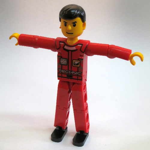Technic Figure Red Legs, Red Top with Technic Logo and Black Hair in 