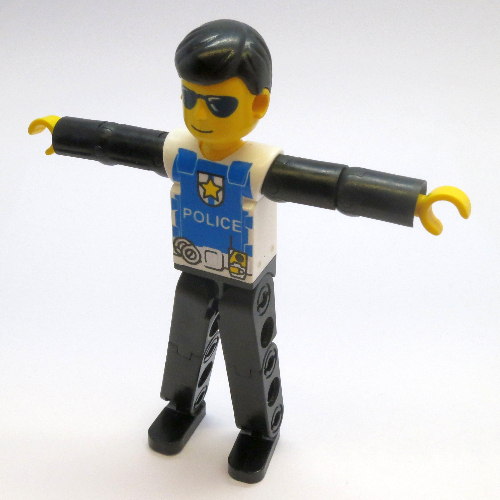 Technic Figure Black Legs, White Top with Police Logo, Black Arms [8252] in 