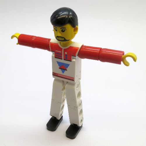 Technic Figure White Legs, White Top with Red Vest, Red Arms, Black Hair in 