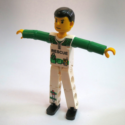 Technic Figure White Legs with Knife (sticker) on Right Leg, White Top with White and Green Torso with Rescue Print, Green Arms [8255] [Keine Farbe/Beliebige Farbe]