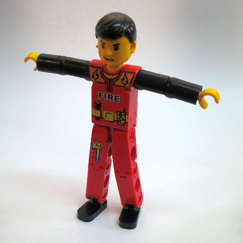 Technic Figure Red Legs, Red Top with Fire Print, Black Arms [Fireman] [No Color/Any Color]