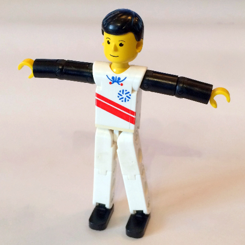 Technic Figure White Legs, White Top with Red Stripes Print, Black Arms, White Helmet [8620 Alternate] [No Color/Any Color]