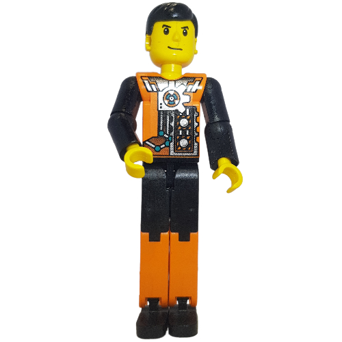 Technic Figur orange/schwarz Beine, orange Oberkörper mit silber Druck, schwarz Arme, schwarz Haare [8305 / 8307] [Keine Farbe/Beliebige Farbe]