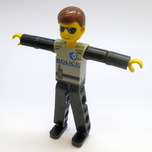 Technic Figure Black Legs, Light Gray Top with Police Print, Black Arms in 