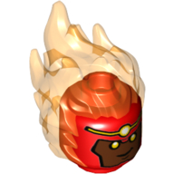 Minifig Head Special with Trans-Orange Flames and Reddish Brown Face, and Gold Headband Print (Firestorm) Rot