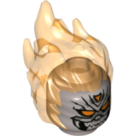 Minifig Head Special with Trans-Orange Flames and Orange Eyes with Grin Print (Ghost Rider) Flat Silver
