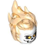 Minifig Head Special with Trans-Orange Flames and Skull Print (Ghost Rider) White