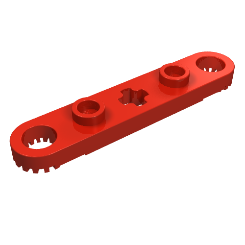 Technic Plate 1 × 5 with Toothed Ends, 2 Studs and Center Axle Hole Red
