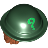 Hair and Hat, Bowler, Dark Orange Wavy Shoulder Length Hair, with Bright Green Question Mark Print Dark Green