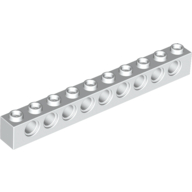 Technic Brick 1 × 10 [9 Pin Holes] White
