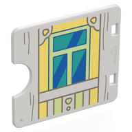Duplo Door / Window with Cutout (Semi Oval) with Bright Light Yellow Door on Bright Light Yellow Wall, Blue/Dark Turquoise Glass print Weiß