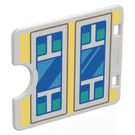 Duplo Door / Window with Cutout (Semi Oval) with Two White Windows on Bright Light Yellow Wall, Blue/Medium Blue/Dark Turquoise Glass print Weiß