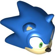 Minifig Head Special, Sonic the Hedgehog with Green Eyes, Tan Face and Ears, Black Nose and Half Smile Print Blau