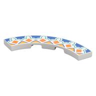 Tile 4 × 4 Curved, Macaroni with Floor Tile Decoration, Blue Stars, Bright Light Orange Squares/Triangles print Weiß
