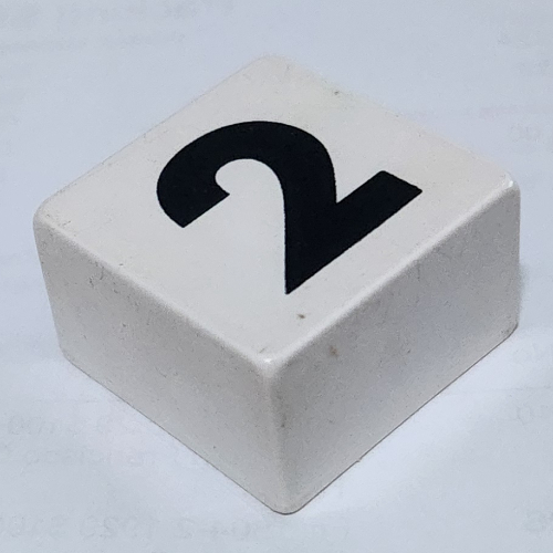 Duplo Tile 2 × 2 × 1 with '2' Print White