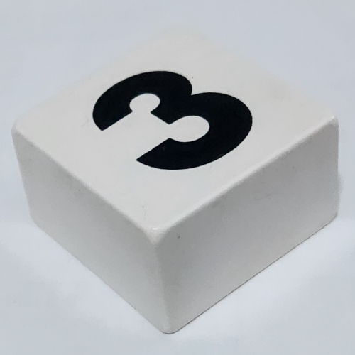Duplo Tile 2 × 2 × 1 with '3' Print White