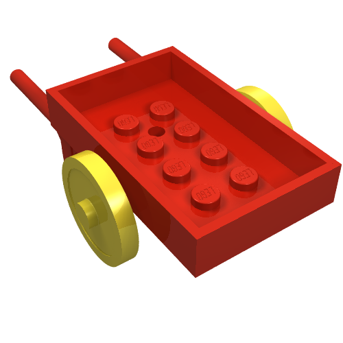 Fabuland, Equipment Wheelbarrow with 2 Yellow Wheels and Red Axle [Complete Assembly] Red