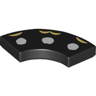 Tile 2 × 2 Curved, Macaroni with 3 White Dots, Bright Light Yellow Shapes print Black