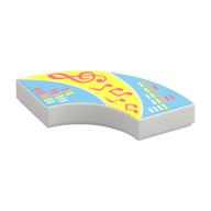 Tile 2 × 2 Curved, Macaroni with Bright Light Yellow/Medium Azure Swirl, Coral Music Notes, Sound Bars print Weiß