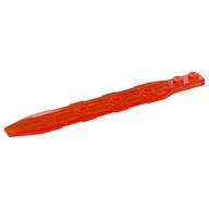 Large Figure Weapon, Sword 1 × 13 with 1 × 2 Plate, Angled Side Extensions, Textured Panel Inset with Hexagons Transparent-Neonorange