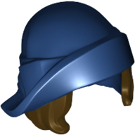 Hair and Hat, Soft Folded Brim Hat over Dark Brown Bob Cut Hair Pattern Dark Blue