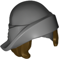 Hair and Hat, Soft Folded Brim Hat over Dark Brown Bob Cut Hair Pattern Dark Bluish Gray