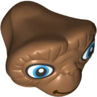 Minifig Head Special, Alien with Wide Medium Blue Eyes and Dark Brown Closed Smile Print (E.T.) Medium Nougat
