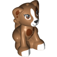 Animal, Dog, Small Sitting with Reddish Brown Eyes and Spots, Black Nose with White Blaze, Muzzle and Paws Print (Lara) Mittelnougat