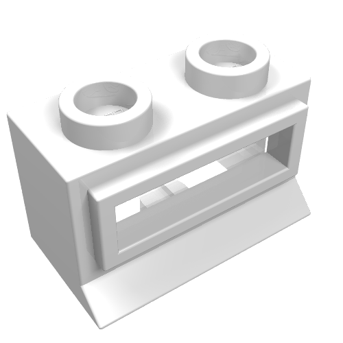 Window 1 × 2 × 1, Extended Lip, Hollow Stud [with Glass] White