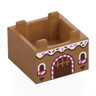 Container Box 2 × 2 × 1 Reinforced Bottom with Gingerbread House, White Icing, White/Bright Pink Candy Cane Door print Medium Nougat