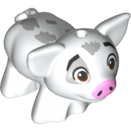Animal, Pig, Small with Bright Light Pink Snout, Light Bluish Grey Spots, Happy (Pua) White