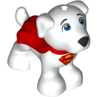 Animal, Dog, Hole on top of Head, Blue Eyes, Superman Logo, Red Collar and Cape Print (Krypto) White
