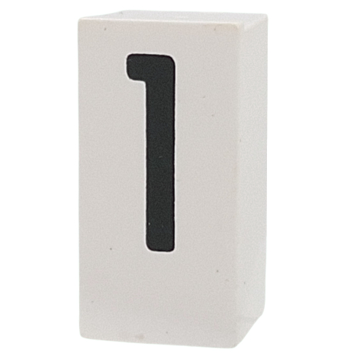 Tile Special 1 × 2 × 5/6 with Stud Hole in End with '1' print White