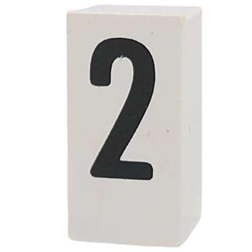 Tile Special 1 × 2 × 5/6 with Stud Hole in End with '2' print White