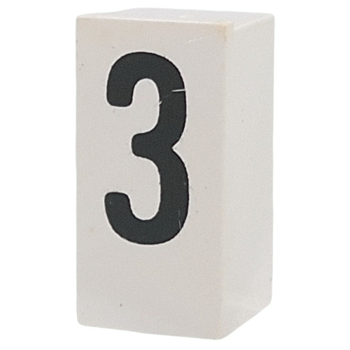 Tile Special 1 × 2 × 5/6 with Stud Hole in End with '3' print White