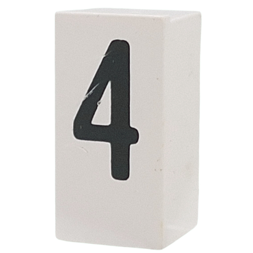 Tile Special 1 × 2 × 5/6 with Stud Hole in End with '4' print White