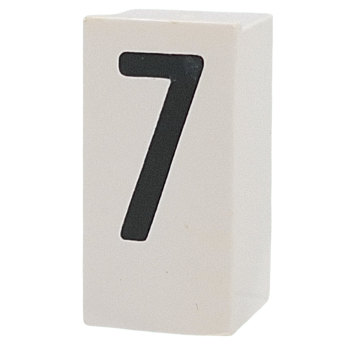 Tile Special 1 × 2 × 5/6 with Stud Hole in End with '7' print White