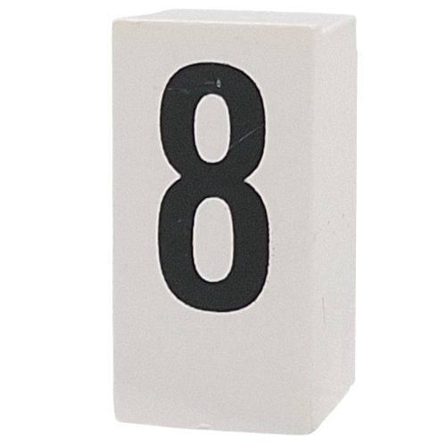 Tile Special 1 × 2 × 5/6 with Stud Hole in End with '8' print White